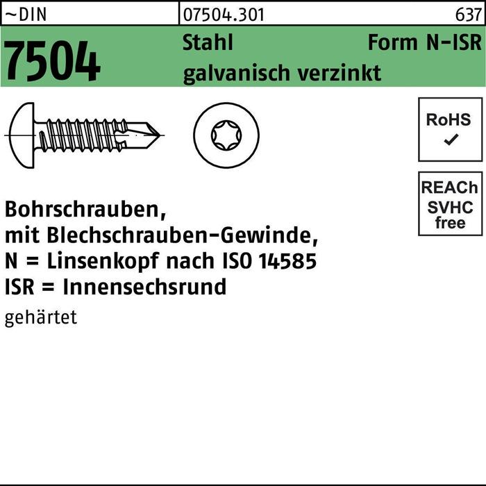 Produktbild Bohrschraube DIN 7504 m.Innensechsrund N 4,8 x 19 -T25 Stahl galvanisch verzinkt galvanisch verzi... (1000 Schrauben pro Stück)