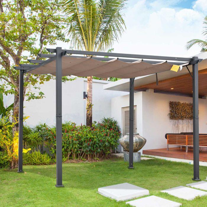 Actual product image Swisshandel24 Pergola gazebo patio cover with sliding roof garden aluminium charcoal grey+coffee brown 3x3x2.23 m (300 cm, 300 cm)