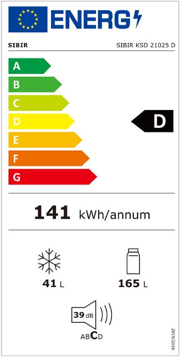 Energie-Label Sibir Kühl-Gefrierkombination KSD21025 Rechts/Wechselbar (206 l)
