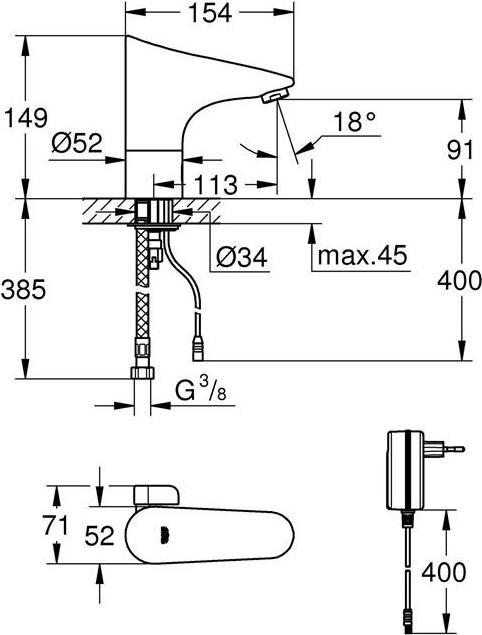 Produktbild Grohe Infrarot-Elektronik EUROPLUS E 1/2" Steckertrafo m Mischung chr