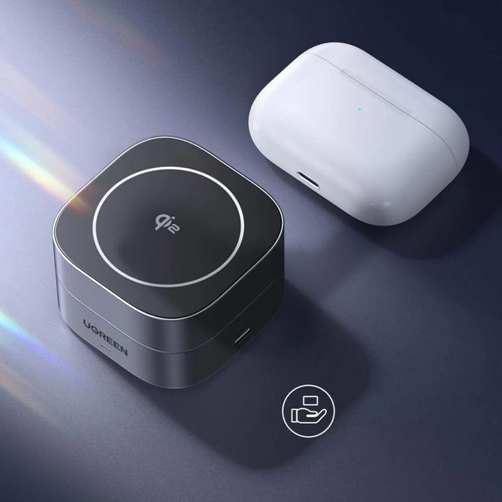 Immagine prodotto Ugreen W702 Caricatore induttivo 3in1 con MagSafe / Qi2 e porta USB-C per telefono / cuffie - nero (15 W)