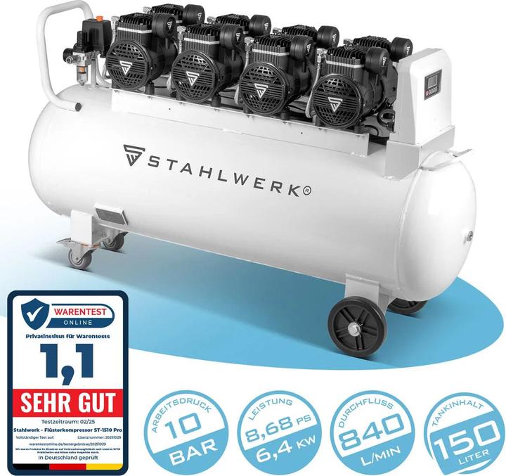 Image du produit Stahlwerk Compresseur 10 bar 8,6 CV 6,4 kW 840 l/min 150 l Compresseur d'air comprimé (10 bar, 150 l)