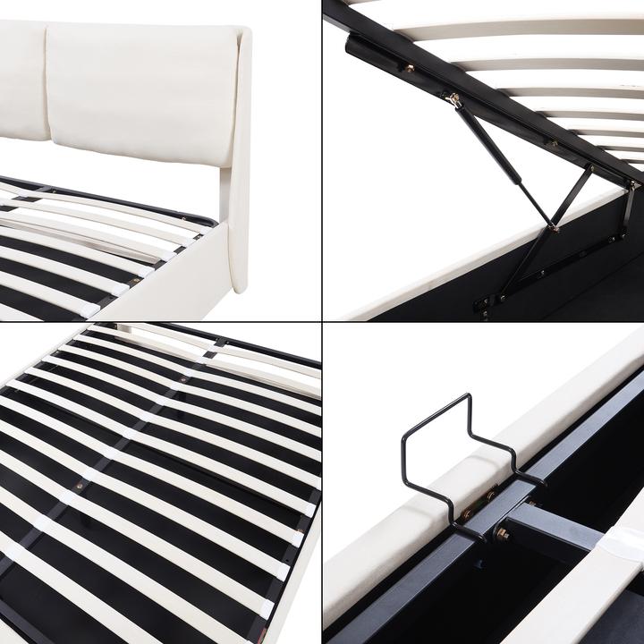 Actual product image En.Casa Polsterbett Lunner mit Bettkasten 140x200 cm Beige (200 x 140 cm)