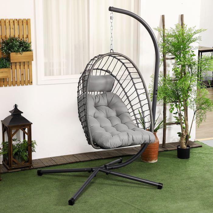 Produktbild Swisshandel24 Rattan Hängesessel 194 cm klappbar, Indoor Outdoor, bis 100 kg hellgrau (100 kg)