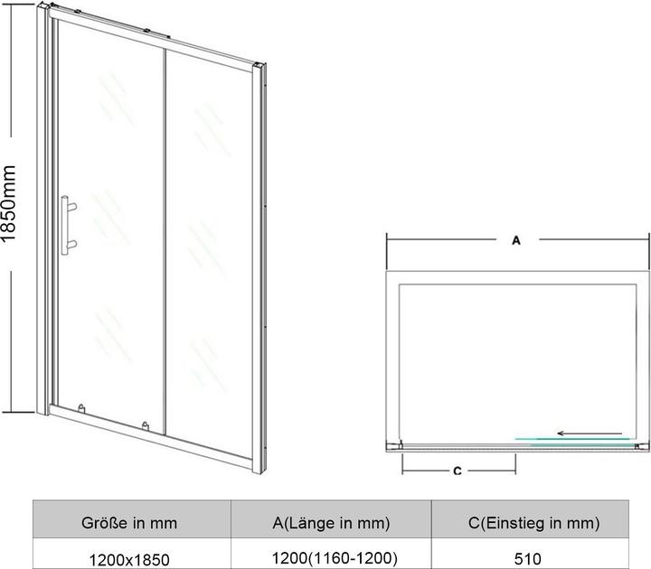 Produktbild SONNI Duschabtrennung Nischentr Duschtren 120 x 185cm Duschtr Glas ESG 5mm (120 cm, 170 cm, 185 cm)