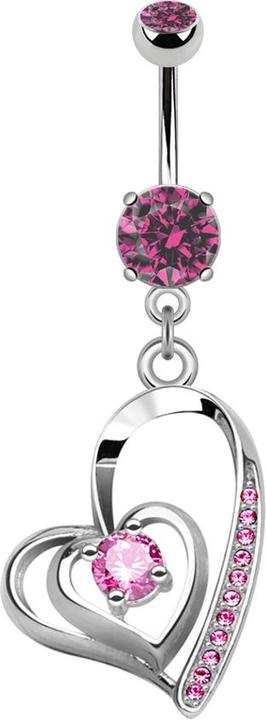 Image du produit Star Piercing Banane argent avec pendentif coeur torsadé cristal rose (Laiton, Acier chirurgical 316L)