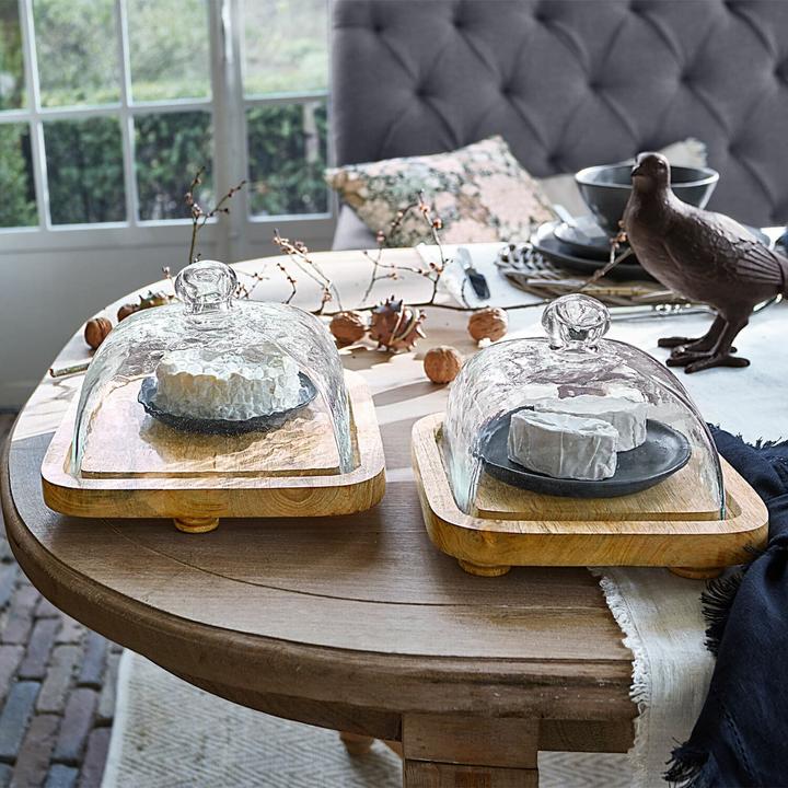 Image du produit Loberon Cloche en verre avec plateau Lot de 2 Bellavario clair/brun