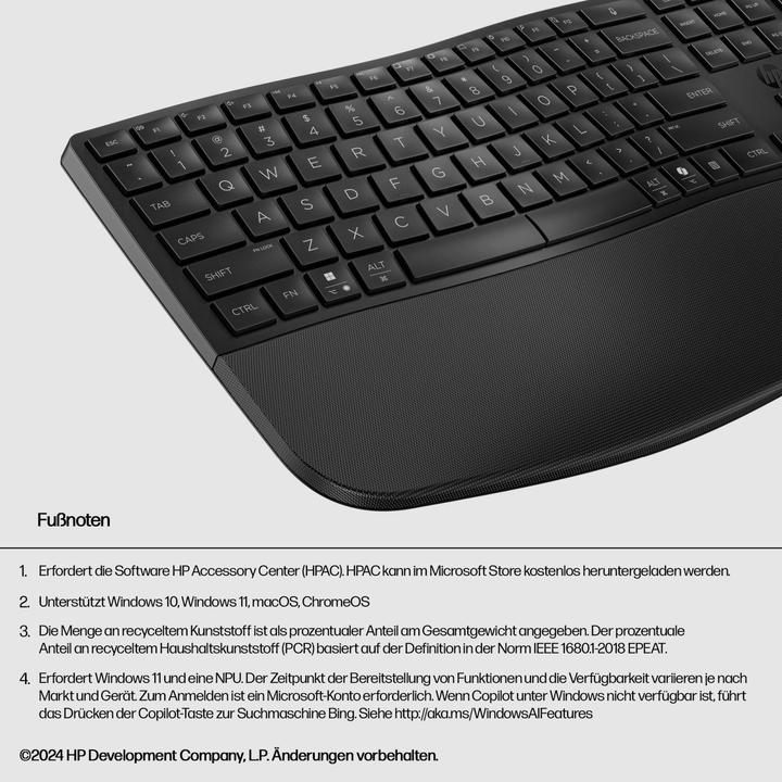 Actual product image HP 685 Comfort Dual-Mode Keyboard, Full-size (100%), Wireless, RF Wireless + Bluetooth, Membrane, Bl (DE, Wireless)