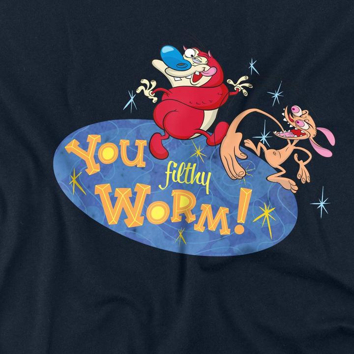 Actual product image Ren & Stimpy Unisex Adult You Filthy Worm! T-Shirt (S)
