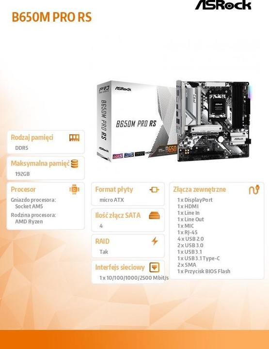 Image du produit AsRock B650M Pro RS (AM5, AMD B650, mATX)