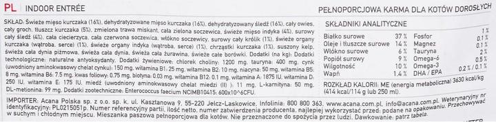Nutritional values and ingredients Acana Entrée (Senior, 1 pcs., 4500 g)