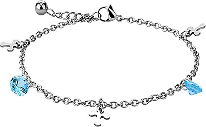 Star Piercing Kette silber mit Kreuz und Kristall aqua (Chirurgenstahl 316L)