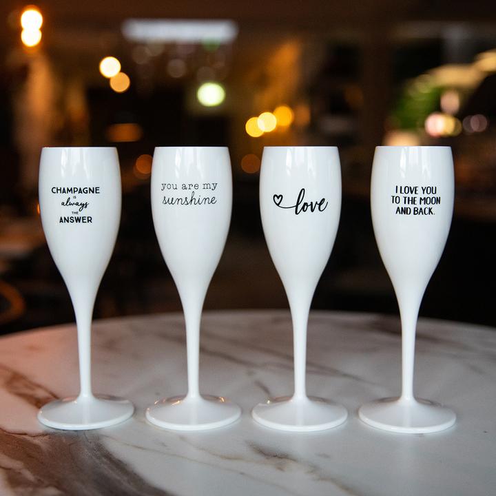 Actual product image Koziol Champagne glass 100 ml with print CHEERS No. 1 CHAMPAGNE IS THE ANSWER (10 cl, 1 Glasses, Champagne glasses)