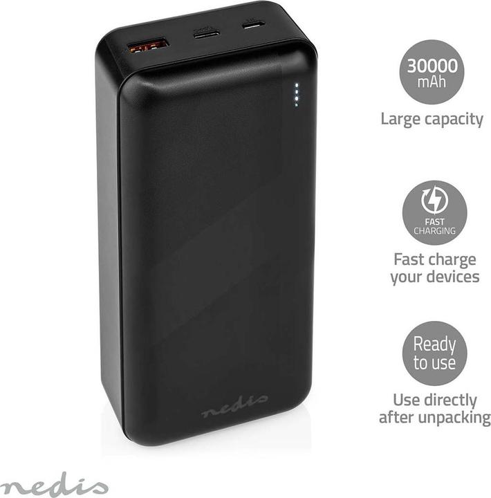 Actual product image Nedis powerbank | 32000 mAh | 2.4 / 3.0 / 3.25 A | Number of outputs: 2 | Output connection: 1x US (32000 mAh, 65 W, 111 Wh)