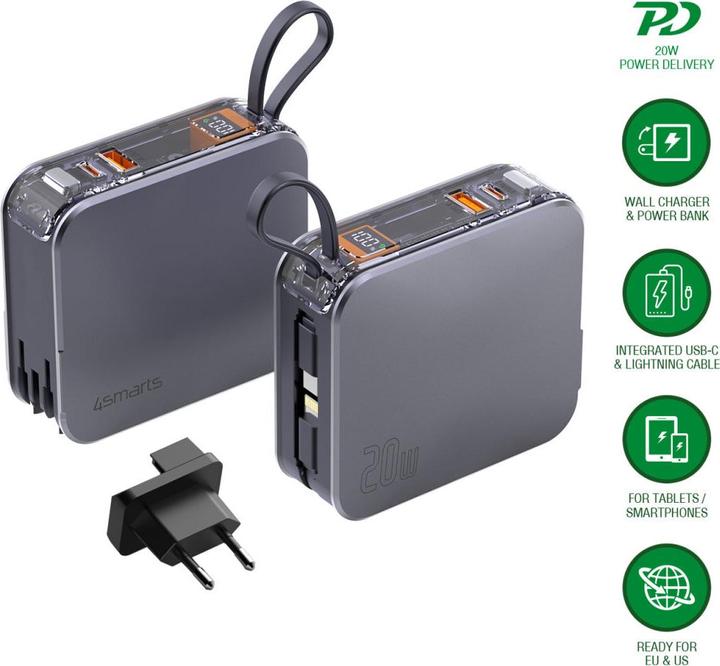Productafbeelding 4smarts 3in1 hybride oplader Lucid (10000 mAh, 20 W, 37 Wh)