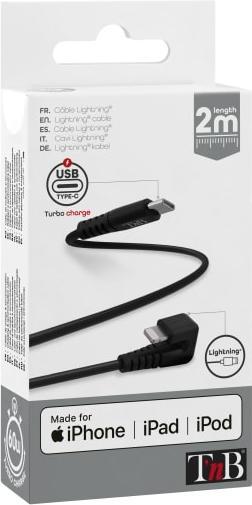 Image du produit T'nB CÂBLE USB TYPE C - LIGHTNING M/M 2M COUDÉ 180° (NOIR) (1 m)