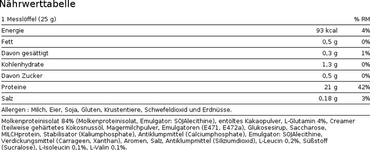 Nährwerte und Zutaten Biotech USA Iso Whey Zero (Kokosnuss, 1 Stk., 908 g)