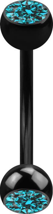 Produktbild Star Piercing Micro Banane schwarz mit zwei Kugeln und Kristall aqua (ohne Messing, Titan G23)