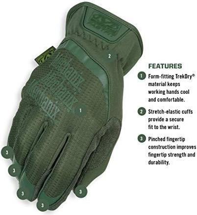 Actual product image Mechanix Wear Gloves Mechanix FastFit® Olive Drab, green size 11 / XL. Wrinkled cuff, faux leather, TrekDry® (11, XL)