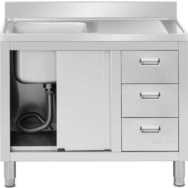 Produktbild Royal Catering Spülenschrank Spülenunterschrank Spülschrank Edelstahl Becken: 400x400x300 mm (Aufsatzspülbecken, 30 cm, 60 cm)