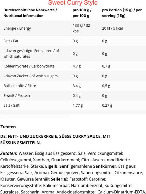 Valeurs nutritives et ingrédients Inlead Sauce classique (350 g)
