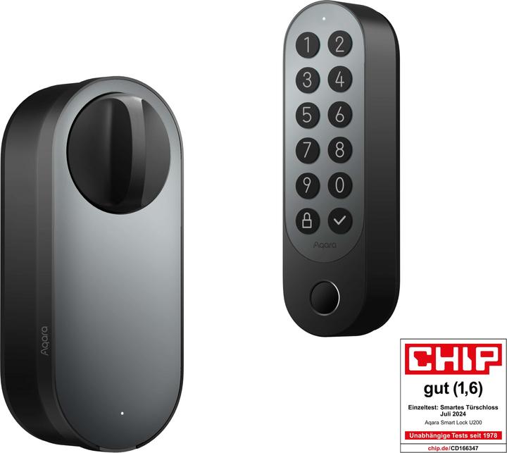 Aqara Smart Lock U200 noir, EL-D02E (Empreinte digitale, Combinaison électronique de chiffres, Clé, Smartphone, Carte clé, Bluetooth)