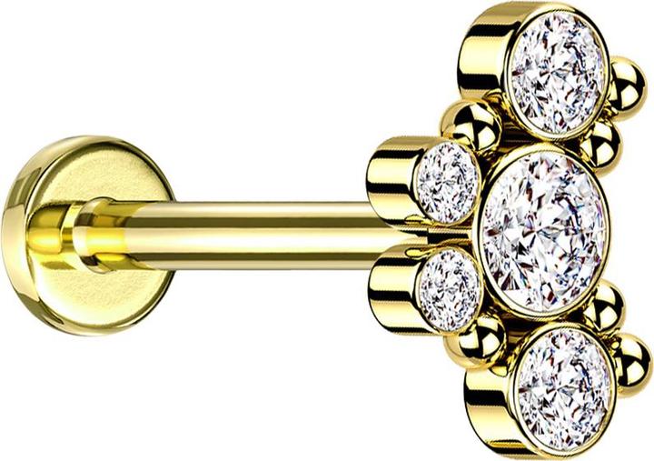 Produktbild Star Piercing Micro Labret Innengewinde vergoldet sechs Kugeln fünf Kristalle silber (Chirurgenstahl 316Lohne Messing, Titan G23ohne Messing)