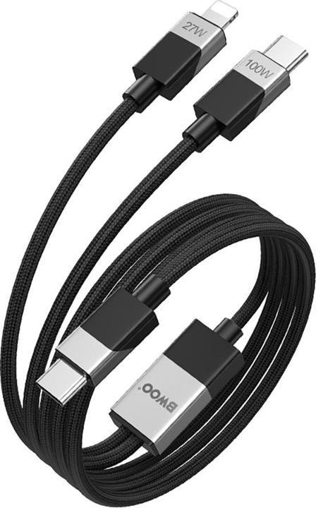 Actual product image Bwoo Brained 100W/27W 2 in 1 USB-C to USB-C and Lightning cable (USB 3.2 Gen 1)