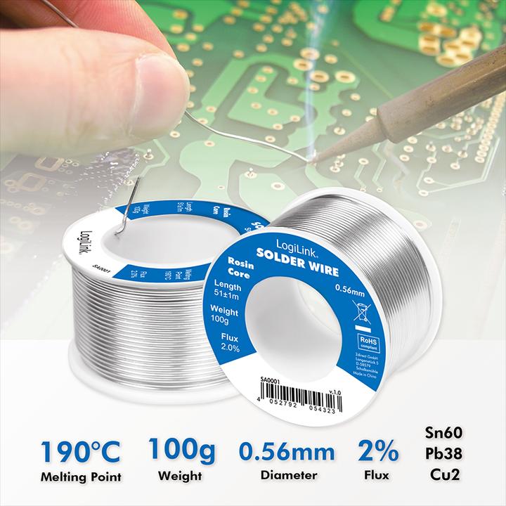 Image du produit LogiLink Fil à souder Ø 0,56 mm, teneur en cuivre 2%, rouleau de 100g