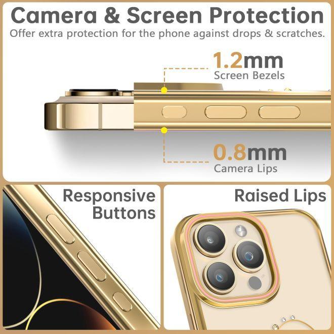 Image du produit Kingxbar Coque en silicone Wish Series avec cristaux pour iPhone 15 Pro - or (Apple iPhone 15 Pro)