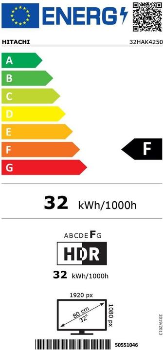 Energie-Label Hitachi 32HAK4250 (32", LCD, Full HD, 2020)