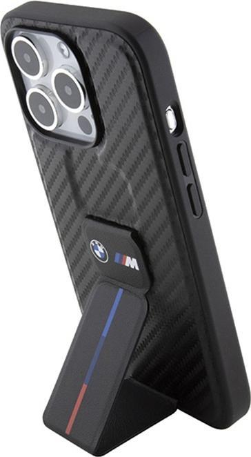 Actual product image BMW BMHCP15LGSPCCK iPhone 15 Pro 6.1" czarny/black hardcase Grip Stand Smooth & Carbon (Apple iPhone 15 Pro)