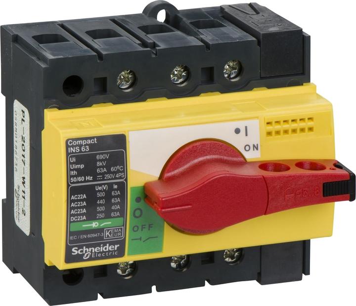 Immagine prodotto Schneider Electric Sezionatore di carico. INS63,3P, 63A/690V AC/250V 28918