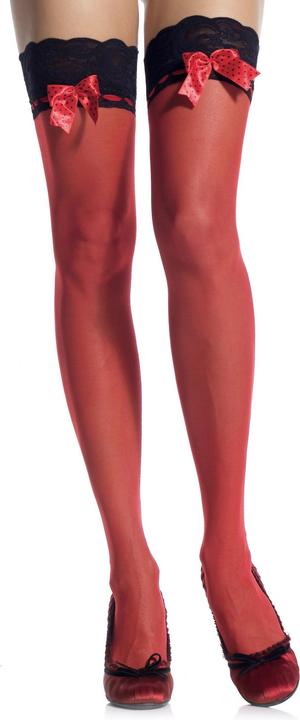 Actual product image Leg Avenue Halterlose Strümpfe mit Spitze und Schleife rot-schwarz