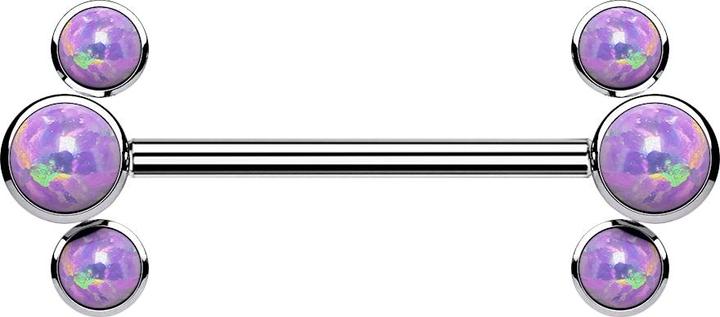 Image du produit Star Piercing Threadless Barbell silber front drei Opale violett (Titane G23, sans laiton)