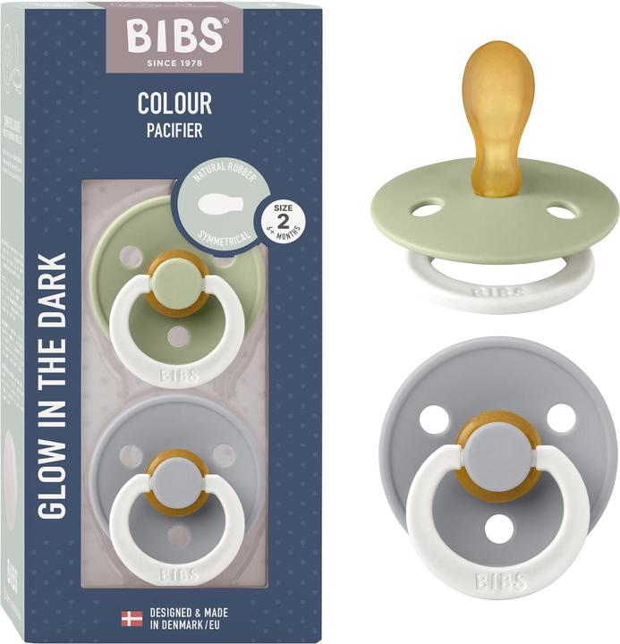 Actual product image Bibs Nuggi Colour 2 PACK Latex Symmetrical 6-12m Sage GLOW Cloud GLOW (2 x, 6 - 12 M.)
