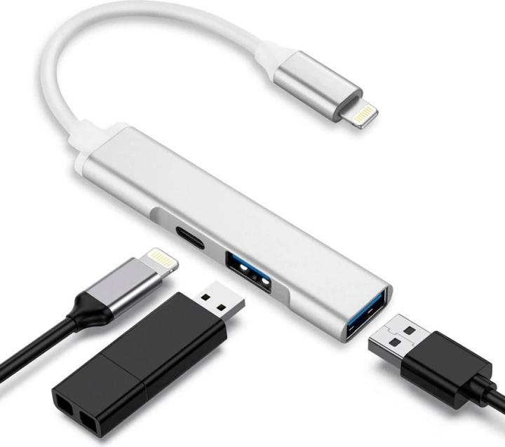 Actual product image PowerGuard 3-in-1 Lightning USB Camera OTG Adapter 2x USB Ports Charge-In