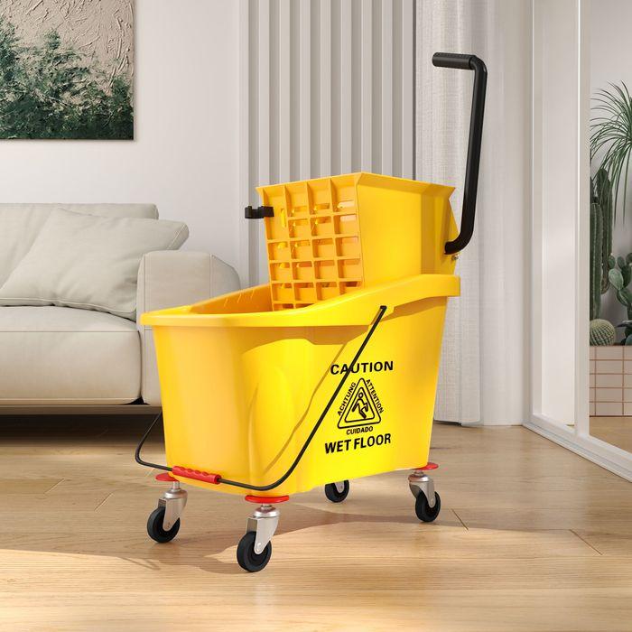 Actual product image Swisshandel24 Putzwagen Reinigungswagen 36 Liter Eimer mit Presse, Mopp und Griff Gelb (1 pcs.)