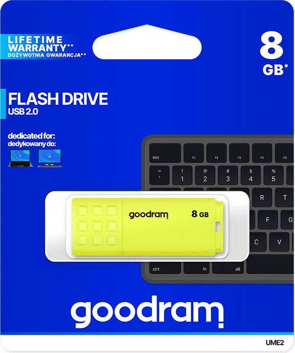 Actual product image Goodram UME2 - 8 GB - USB Type-A - 2.0 - 20 MB/s - cap - yellow (8 GB, USB-A)