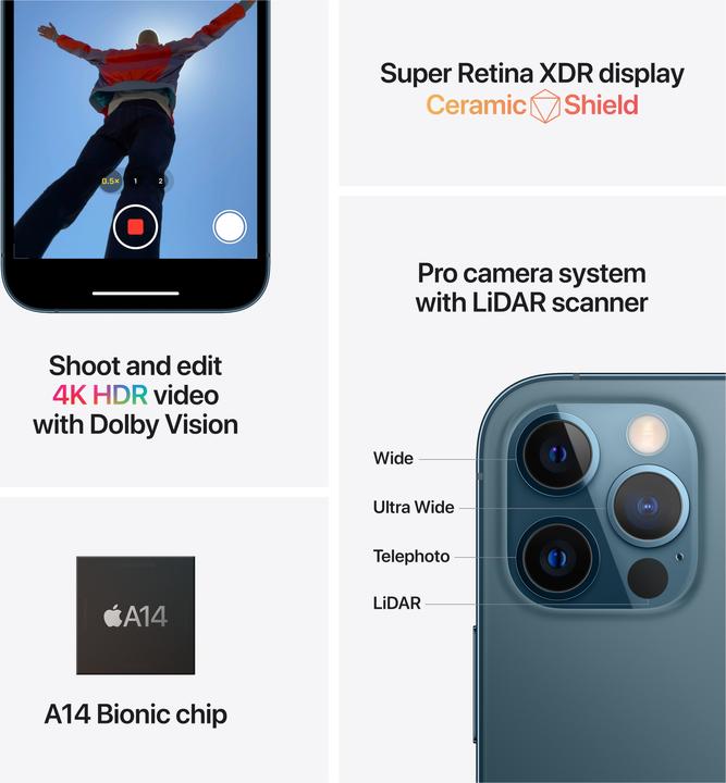 Produktbild Apple iPhone 12 Pro (512 GB, Silver, 6.10", SIM + eSIM, 12 Mpx, 5G)