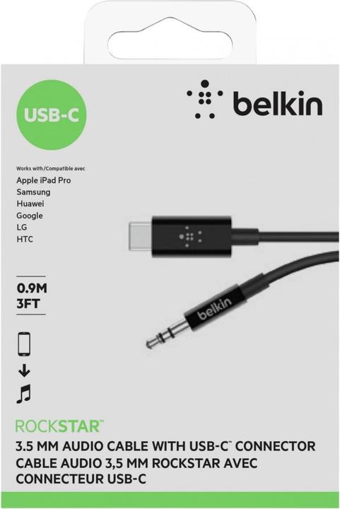 Image du produit Belkin RockStar 3,5mm Aud./USB-C câble 0,9m (0.90 m, Jack 3,5 mm (AUX))