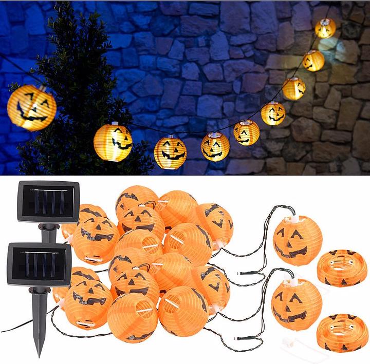 Actual product image Lunartec Set of 2 solar fairy lights in Halloween pumpkin look (1.60 m)