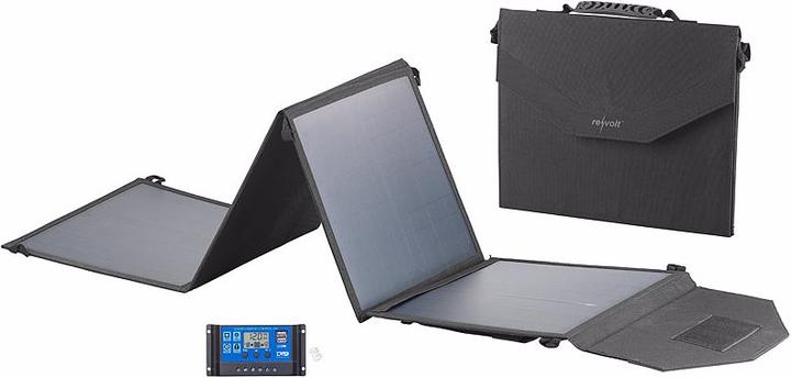 Produktbild Revolt Faltbares Solarpanel mit USB-Laderegler und 4 monokrist. Solarzellen (50 W, 2.50 kg)