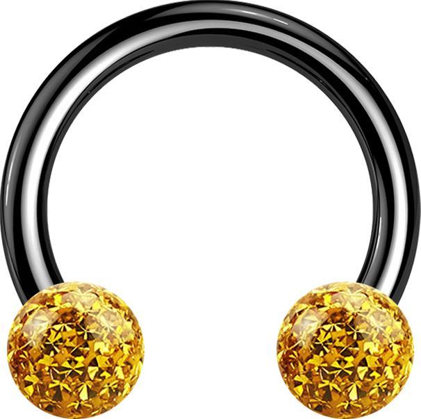 Star Piercing Micro Circular Barbell schwarz mit zwei Kristall Kugeln topaz Epoxy Schutzschicht (Titan G23, ohne Messing)