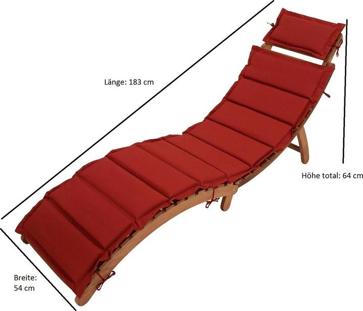 Produktbild Degamo Klappliege IPANEMA, Akazie geölt, mit Auflage rot (183 cm)