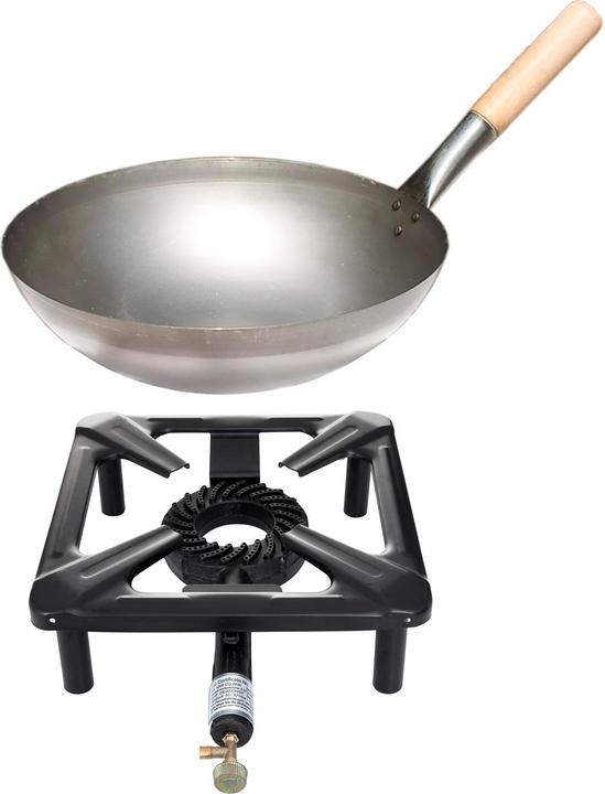Paella World International Hockerkocher-Set (gross) mit Stahl-Wok Ø 30 cm - ohne Zündsicherung