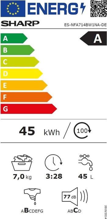Label énergétique Sharp ES-NFA714BW1NA-FR (7 kg, Gauche)