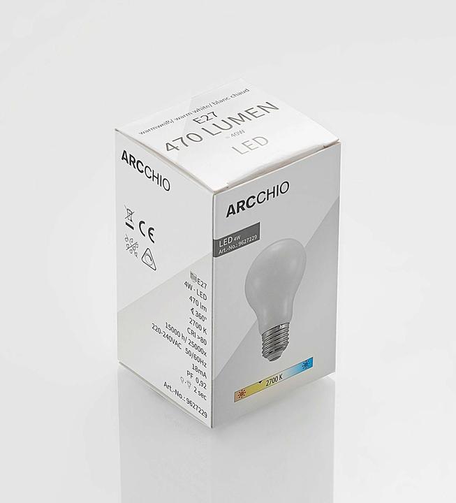 Actual product image Arcchio LED lamp E27 4W 2,700K dimmable, opal (E27, 4 W, 470 lm, 1 x, E)