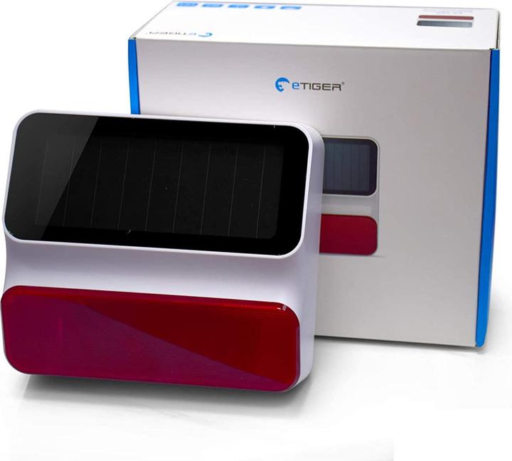 Image du produit éS OUTDOOR solar sirene 100dB met stroboscoop voor alle eTIGER draadloze alarmsystemen.
