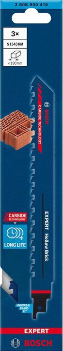Actual product image Bosch Professional Zubehör EXPERT 'Hollow Brick' S 1543 HM reciprocating saw blade, 3 pieces